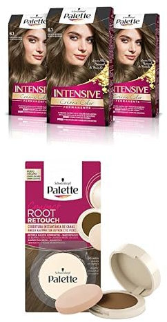 Schwarzkopf Palette Intensive, Tinte 6.1 cabello Rubio Oscuro Ceniza + Palette Compact Root Retouch Retoca Raíces polvo compacto – Rubio Oscuro – Cubre Canas 1 unidad