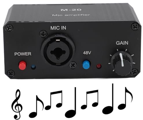 Yunir Microphone Preamp, 48V High Gain Phantom Power Mic Booster, Low Noise, Rechargeable, for Dynamic and Condenser Microphones Booster, for Recording, Podcasting and Live Streaming