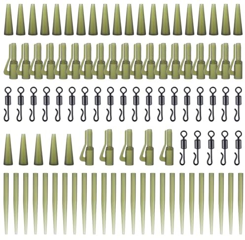 Goture 100 Stück Sicherheits clip karpfen zubehör mit Swivel Sleeves, Anti Tangle & Schnellwechselwirbel Angel Zubehör karpfen set für sicheres und effektives Karpfenangeln in Praktischen Tackle Box