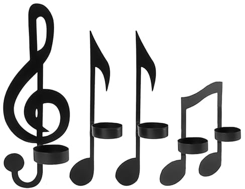 Musiin European Style Musical Note Wall Candle Holder, Wall Decor, Elegant Black Wrought Iron Design, Suitable for Living Room and Music Room Decoration (4 Sets)