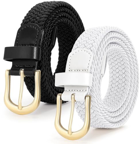 VONMELLI 2er Pack Taillengürtel - Verstellbarer Elastischer Stoffgürtel für Damen & Herren, 2.5cm Breite, 90-120cm Länge, Schwarz-Weiß