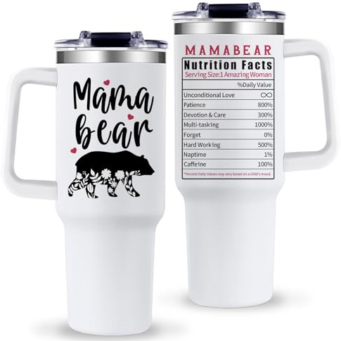 Bicchiere da caffè con manico, regalo per mamma da figlia, 1,18 l, con manico, regalo di compleanno per la mamma da figlio, con coperchio e cannuccia, regalo per la prima volta per mamma, ragazzo,