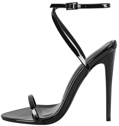 onlymakerheels Strappy High Stiletto Heels, Ankle Strap Buckle Heeled Womens Sandals, Sexy Comfort Open Round Toe Heels for Daily Party Dress Black Size8