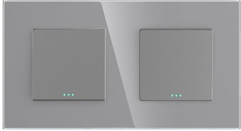 PULSAR Lichtschalter Unterputz Doppelt mit Glasrahmen Doppelschalter Grau 2 Fach UP Ein-/Ausschalter 4mm gehärtetes Glas Taste Schalter Wandschalter Ein-Ausschalter/Ein-Ausschalter