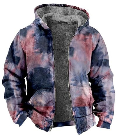 unbekannt Cappotto in pile con stampa invernale da uomo con cappuccio con cerniera e cerniera, grigio scuro-4., 3XL