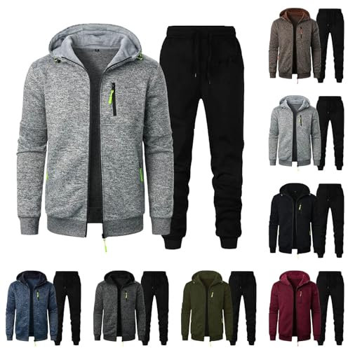KONG JIMFAN Winterjacke Herren Sale Jogginganzug Herren 2-Teilig Jogginganzug Trainingsanzug Atmungsaktiv Tracksuit Freizeitanzug Hose Baumwolle Sweatanzug Jogginghose(#A Light Gray,L)