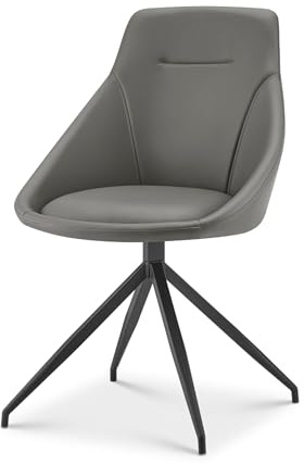 Bravich Vegan Leather Swivel Dining Chair - Grey. Compact Home Office Chair with Low Back. Leather Office Chairs for Home, Work, Bedroom & More. Swivel Desk Chair, Office Chair for Home.