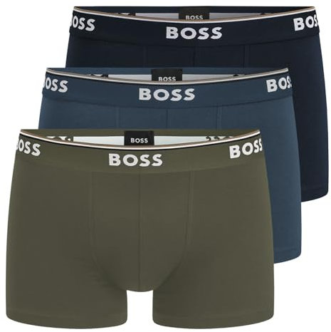 BOSS Herren Trunks Power Boxer Unterhosen Cotton Stretch 3er Pack, Farbe:Mehrfarbig, Wäschegröße:S, Artikel:-974 Navy/Blue/Olive