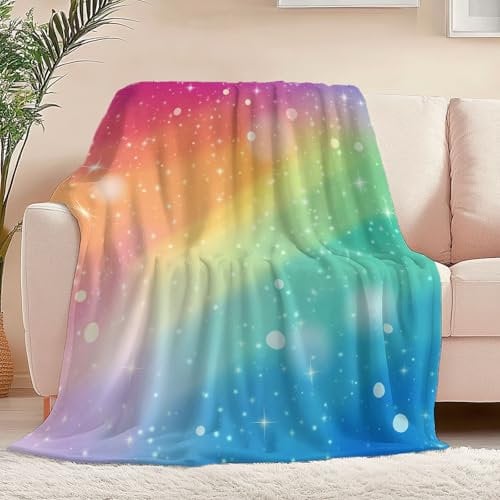 Kuscheldecke weich gemütlich Fleece-Flanell Decke Fantasie Regenbogen Sterne für alle Jahreszeiten, Sofa Couch Raumdekoration für Erwachsene Flanell Fleecedecke 130 x 150 cm, Bunt