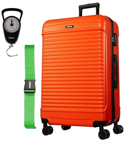 NOWI Las Palmas Koffer XL – 96L Ultraleicht-Hartschalenkoffer mit 8 Rollen 360° drehbar, Wasserabweisender Koffer mit Zahlenschloss, Rollkoffer groß für Reise (orange, XL)