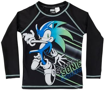 Sonic The Hedgehog Maillot de bain protection UV 50+ pour garçon - Maillot de bain manches longues enfant Shirt Maillot de bain Rashguard Noir (DE/NL/SE/PL, Numérique, 122, 128, Regular, Noir)