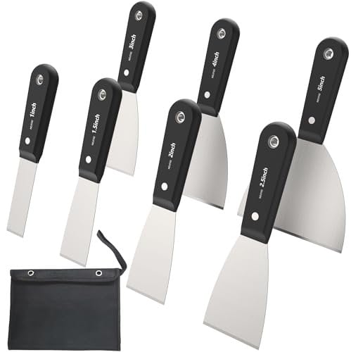 Set di 7 raschietti per cartongesso con custodia, set di coltelli per stucco per cartongesso, in acciaio inox, per riparare, rimuovere carta da parati, applicare stucco, fango, raschiare intonaco