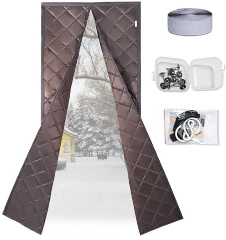 VAYEODEYU Door Curtain, 2pcs Magnetic Thermal Insulated Door Curtain with Hook and Loop Tape, Door Curtains Thermal with Storage Hook, Winter Door Cover Keep Cold Draft Out(Brown,100*220cm/39*87in)