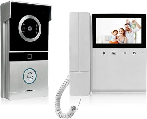 Doorbell Camera with Monitor Kits, Wired Video Intercom System with 4.3 Inches Clear LCD Monitor IR Night Vision Outdoor Camera, Doorphone Telephone Style for Villa Home Office Apartment