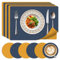 Bleswin Placemats Set of 6 with Coasters - Heat-Resistant Table Mats for Daily Use, Double-Sided Design, Wipe Clean in Seconds-Blue+yellow
