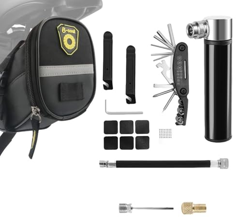 Cerioll Fahrrad Satteltasche Reparatur Set Und Werkzeuge, Fahrrad Reparaturset Mit Satteltasche, Mit 16-In-1 Multitools, Mini-Pumpe, Reifenheber, Und Notfallset, Für Mountainbikes Und Rennräder