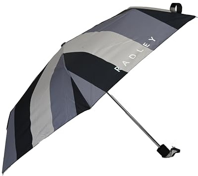 RADLEY London Womens Responsible Foldaway Telescopic Umbrella Tavistock Stripe in Black & Grey