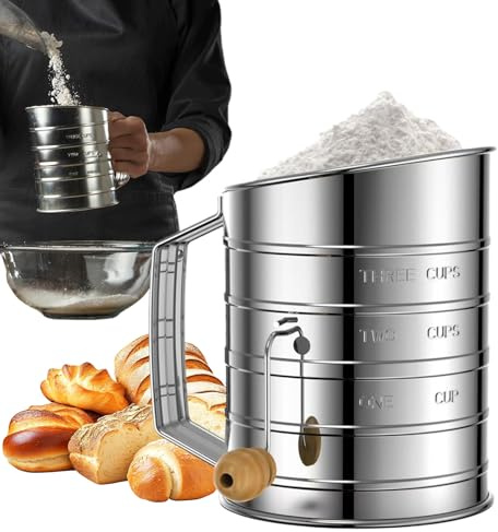 Générique Tamiseur à Farine,Tamis Fin à Manivelle Rotative avec Agitateur,Shaker À Sucre Glace Alimentaire | Shaker à Sucre Glace pour Gâteaux Desserts Pain Cupcakes
