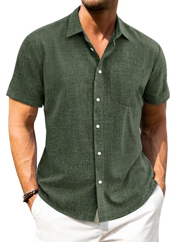 J.VER Leinenhemd Herren Kruzarm Freizeithemd Regular Fit Leicht und Luftig Sommerhemd Leinen Shirt mit Tasche