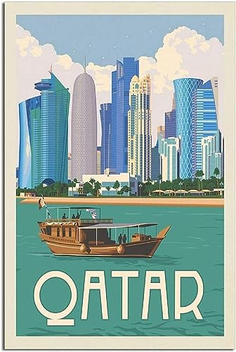 Leinwand Poster Qatar Vintage Reise Poster Retro Wand Kunst Zimmer Dekor Home Dekoration Ungerahmt 60x90cm