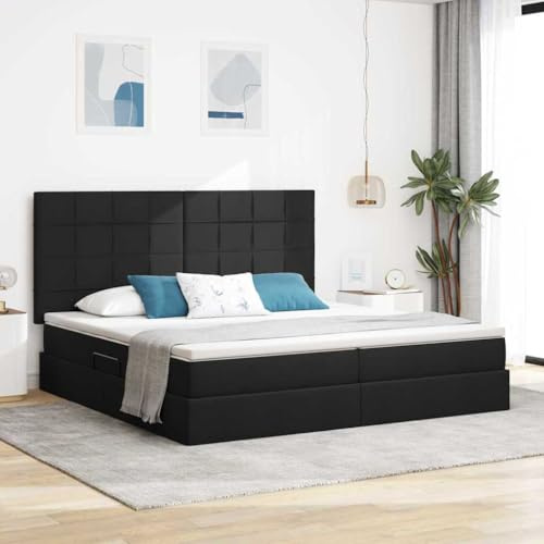 Qnhdfrt Doppelbett 200x200 cm schwarz mit LED Kopfteil und Lift Stauraum modernes Stoffbett USB Anschluss Robustes Metallgestell für Schlafzimmer Jugendzimmer City Wohnung