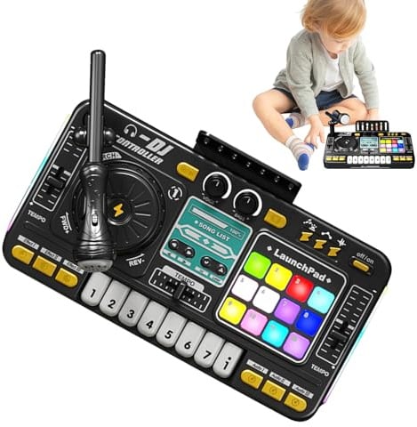 Mixer DJ per bambini - Mixer da 35 cm, giocattolo interattivo, mini DJ | Console DJ elettronica portatile, effetti sonori colorati, mixer musicali per bambini divertimento per feste principianti