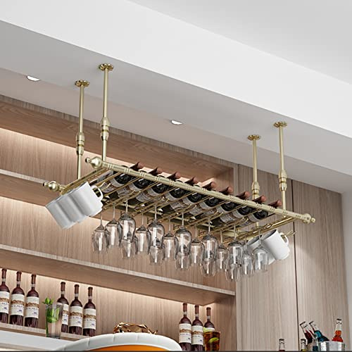 Hängendes Bar - System, Goldenes Weinregal, Flaschenhalter für die Decke, Hängende Kelch - und Stielglasregale, Schwebende Bar - Organizer - Regale, Dekoratives Regal / Aufbewahrungsregal Aus Sch