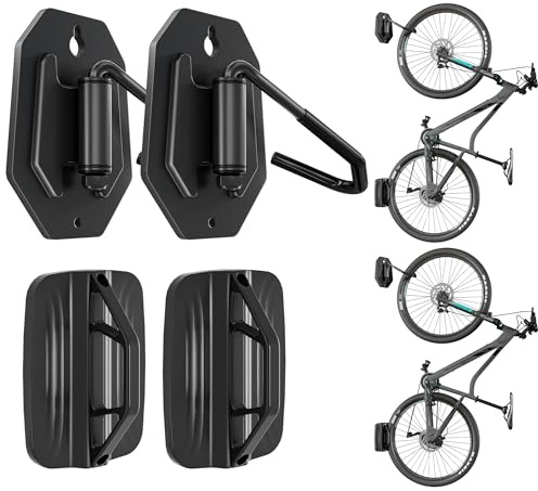 PEGZONE Soporte Ajustable para Bicicleta, Hasta 30 kg, 2 Unidad | Soporte de Pared para Bicicleta, Ahorra Espacio, Giratorio para Garaje, Resistente, Negro