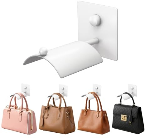 Metal Handbag Wall Hooks, Curved Bag Hanger, Space Saving,4 Pack ,White
