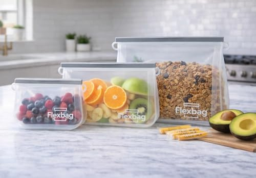 Flexbag Reusable Silicone Food Storage Bag – Leakproof, BPA-Free, Eco-Friendly Kitchen Storage (Clear)