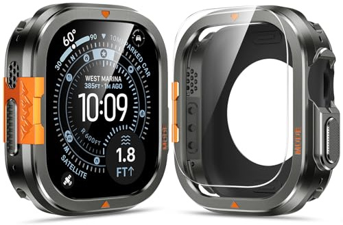Kamita Metall Hülle mit Displayschutz für Apple Watch Ultra 3/2/1 49mm | Stoßfest Robuste Bumper Case mit Gehärtetem Glas Schutzfolie und Rückseite, 360° Rundum Schutzhülle für iWatch 49