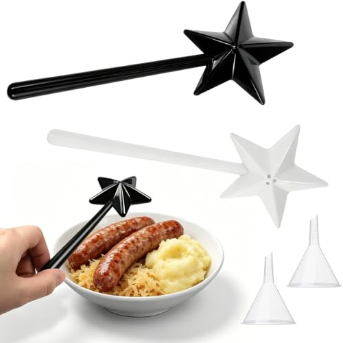 Norhogo Juego de 2 botes de especias mágicas en forma de estrella, con agujeros, rellenables, para cocina, camping, viajes, color negro y blanco