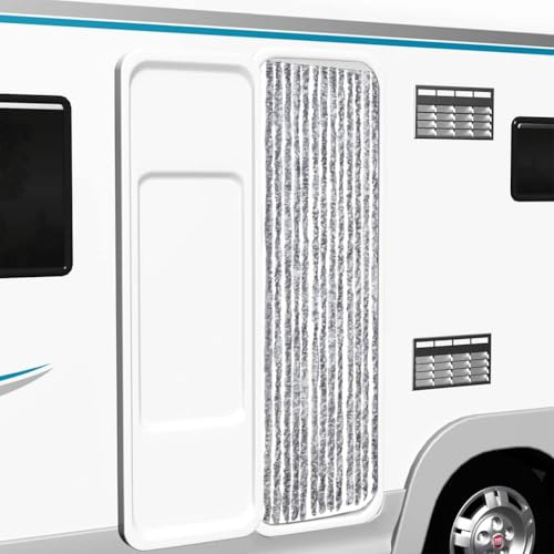 Mangloder Tenda Bianco Grigio in Ciniglia 56x185cm Facilmente Silenziosa Staccabile Impermeabile con Ganci per Camper Camper Porta e Balcone