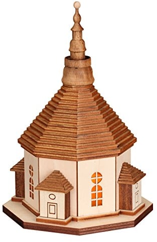 Seiffener Volkskunst | Räucherhaus Seiffener Kirche Räucherfigur | 73 teiliges Bastelset aus Holz | zum Selbstbasteln 10x10x17 cm | Original Erzgebirge | 20021 | Seiffener Kirche mit Beleuchtung