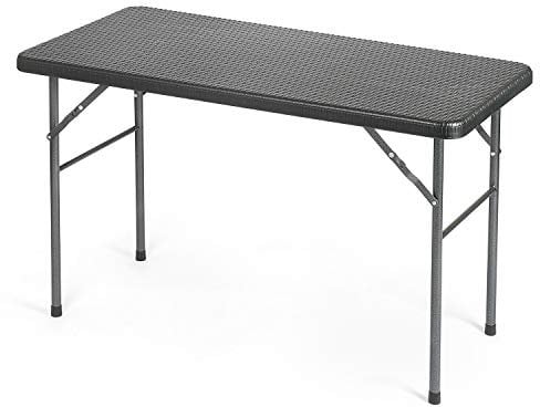 CHRISTOW Folding Garden Table 4 Seater Rattan Effect Heavy Duty Outdoor Patio (4ft)