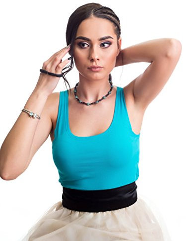 Evoni Damenbody Größen | Damen Overall Bodysuit mit Rundhals | breite Träger | Verschluß-Haken | Unterzieh-Body mit optimaler Passform | sportlicher Damen-Body, Türkis, XL