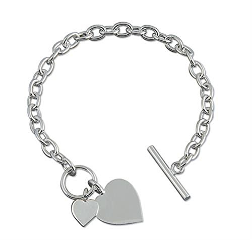 Strictly Gifts Sterling Silver Bracelet with Double Heart Tag with Bar and Ring (Toggle) Fastening