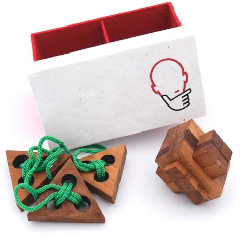 ROMBOL Geschenkbox mit Knobelspielen, Holz-Spiel, Denkspiel, Knobelspiel, Geduldspiel aus Holz, Geschenkbox:2er Geschenkebox