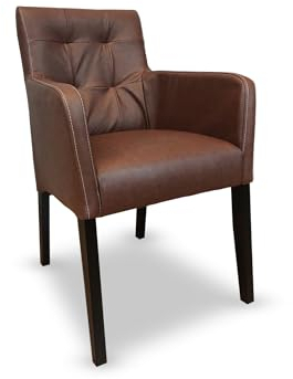 Quattro Meble Braunes Echtleder Esszimmerstühl Massivholz Stühl David Arm Pik Lederstühle Sessel mit Armlehnen Echt Leder Esszimmer Stuhl
