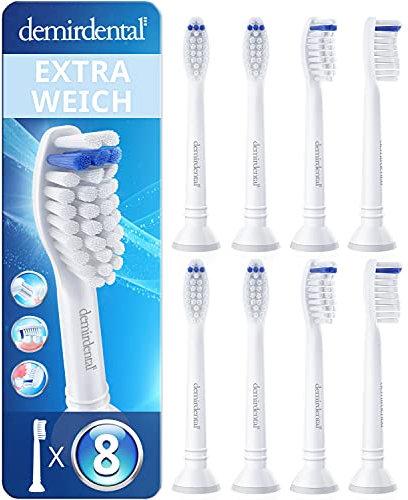 8er demirdental Aufsätze Extra Soft passend für Philips Sonicare Ersatzbürsten, extra Weiche Borsten für sehr empfindliche Zähne, Weiß, entspricht HX6058e