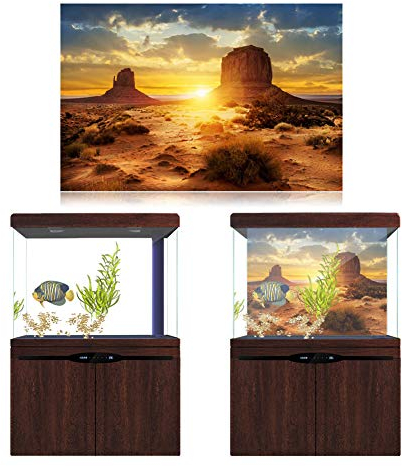 Aquarium Hintergrundposter, Dicker PVC-Kleber Sonne und Wüste Stil Aufkleber, Terrarium Hintergrund statisch selbstklebend Tapete (61 * 30cm)