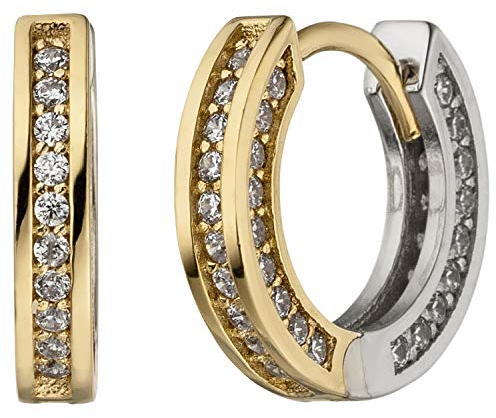 Jobo Damen-Creolen aus 8 Karat 333 Gold Bicolor mit 56 Zirkonia 15 mm
