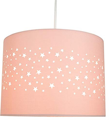 Stars Decorated Childrens/Kids Soft Pink Cotton Bedroom Pendant or Lamp Shade Creates Stunning Effect Against the Wall | 25cm Diameter | 60w Maximum by Happy Homewares