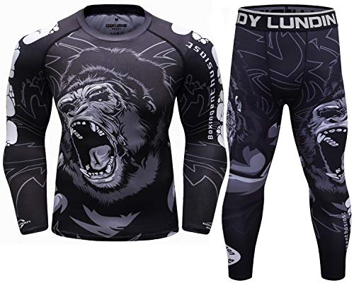 Cody Lundin Kompressionsset für Herren, langärmelig, Kompressionsshirt und Hose, Oberteil, langärmelig, Sport, enganliegend, schnelltrocknend, Fitnessanzug für Herren (Stil DD, L), Stil DD