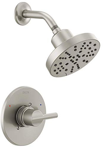 Delta Nicoli 14 Series H2Okinetic Shower Faucet Set, Brushed Nickel Shower Head and Handle Set, Valve Trim Kit, Stainless 142749-SS (Shower Valve Included)