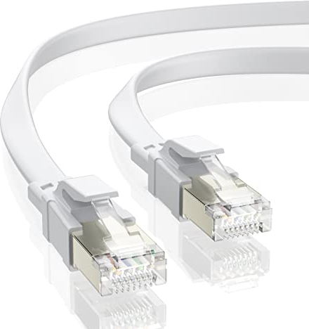 BAHIWOM Cable Ethernet Cat8 de 2m, 40Gbps/2000MHz Cat 8 Cable de Red Plano RJ45 LAN Internet de Alta Velocidad, Compatible con Router, con Laptop, con TV - Blanco