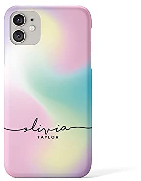Tirita Personalised Phone Case for iPhone 11 – Hard Case or Cover With Custom Name or Initials – Cute Personalised Gift for Women or Girls [18. Marble Holographic Pastel]