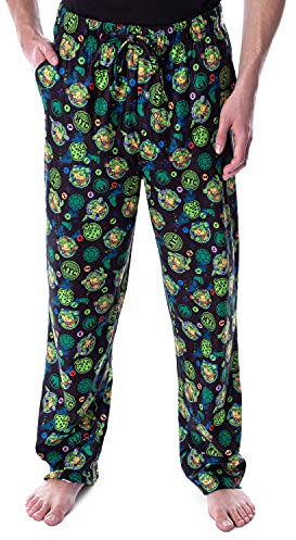 Nickelodeon Men's Teenage Mutant Ninja Turtles TMNT Allover Character Themed Loungewear Pajama Pants (Large) Black