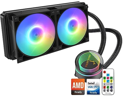 Dracaena 240mm AIO CPU Cooler, 240mm Radiator, 2x120mm ARGB PWM Fans,Color Change Remote,Leakproof Technology,High Flow Pump,ARGB Liquid Cooling System,AMD AM5/AM4-Intel LGA 1700/1200/, Black