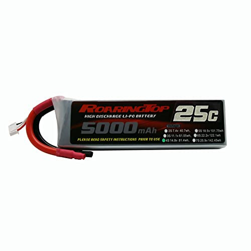 RoaringTop 4S 14,8 V 25C 5000mAh Batterie LiPo sans Prise (Fil de Plomb) pour hélicoptère, hélicoptère, Drone quadricoptère FPV modèle Racing Hobby
